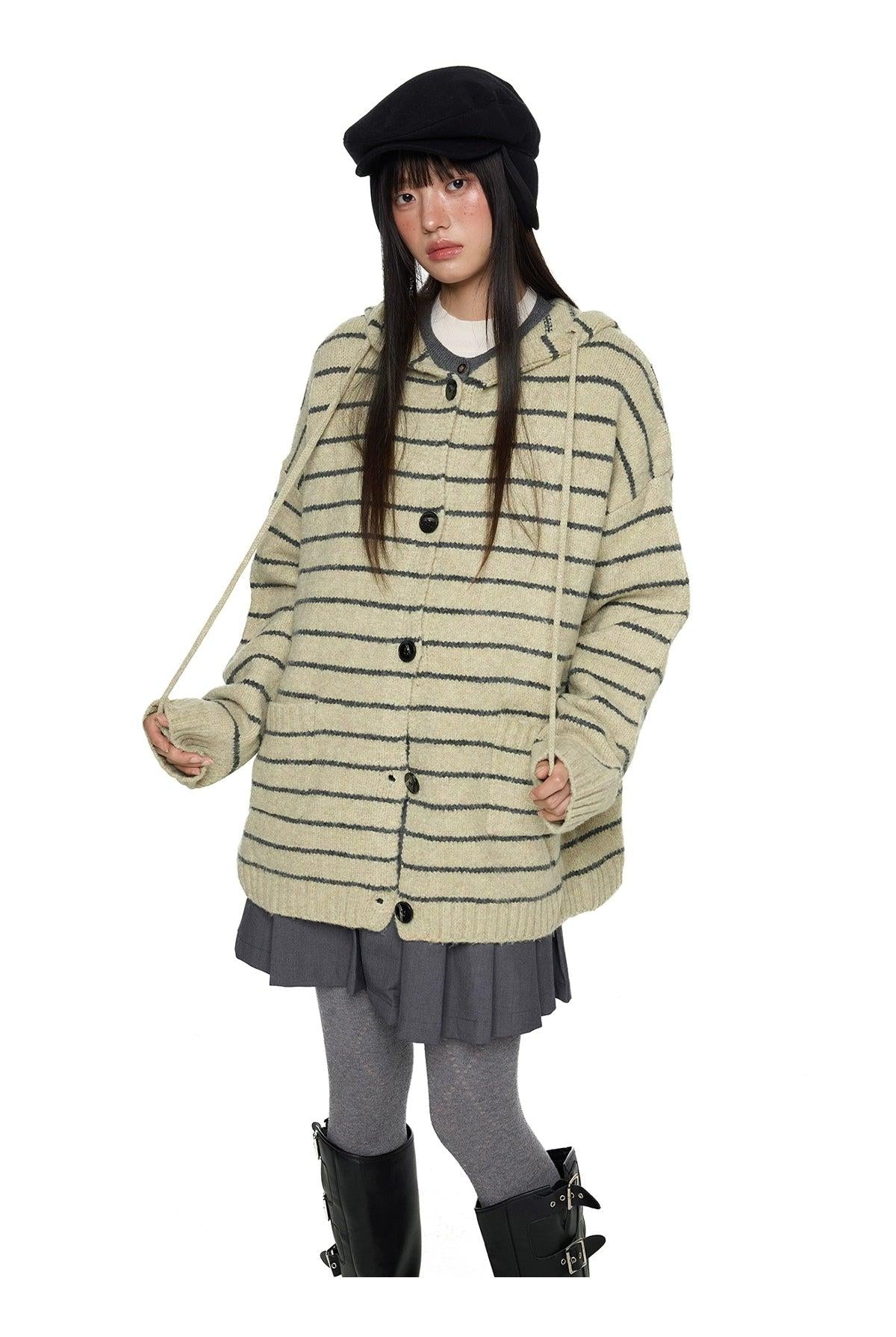 Tom Oversized Striped Hooded Cardigan-korean-fashion-Cardigan-Tom's Closet-OH Garments