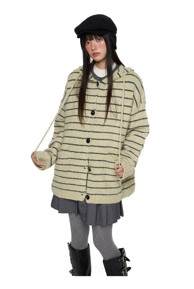 Tom Oversized Striped Hooded Cardigan-korean-fashion-Cardigan-Tom's Closet-OH Garments