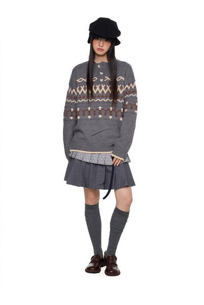 Tom Pattern Henley Collar Sweater-korean-fashion-Sweater-Tom's Closet-OH Garments