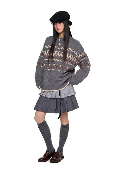 Tom Pattern Henley Collar Sweater-korean-fashion-Sweater-Tom's Closet-OH Garments