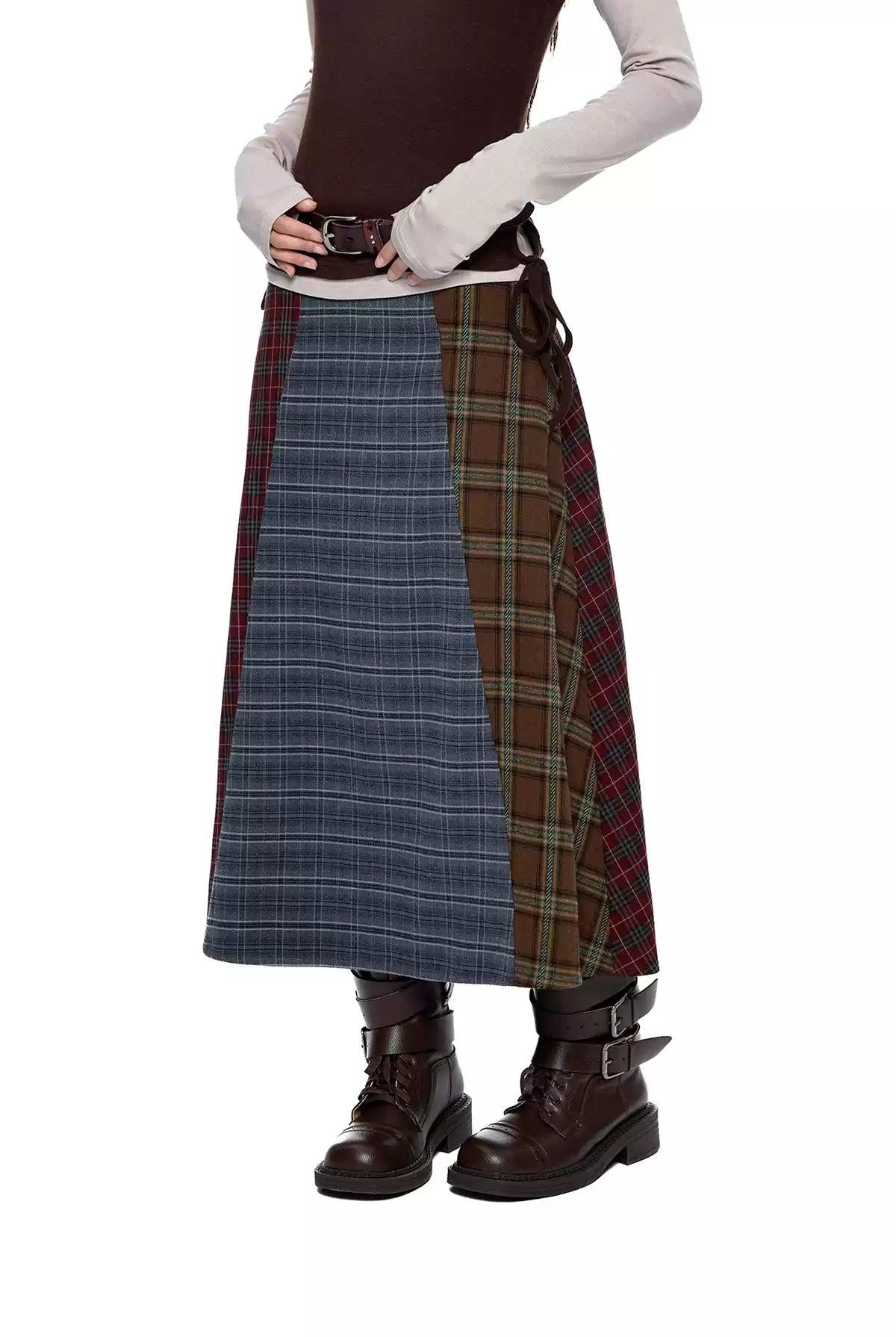 Tom Pattern Spliced Long Skirt-korean-fashion-Skirt-Tom's Closet-OH Garments