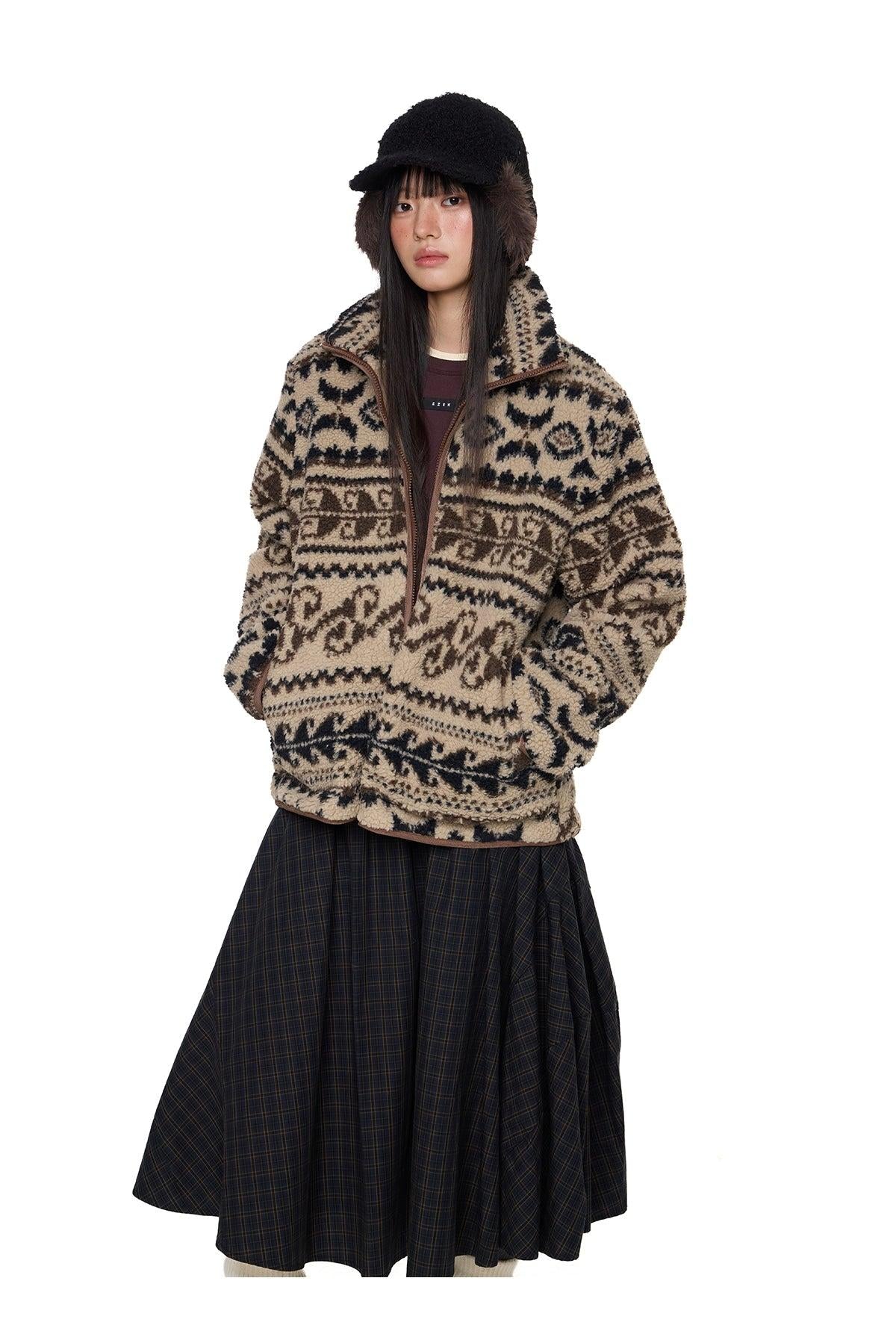 Tom Patterned Comfy Fleece Jacket-korean-fashion-Jacket-Tom's Closet-OH Garments