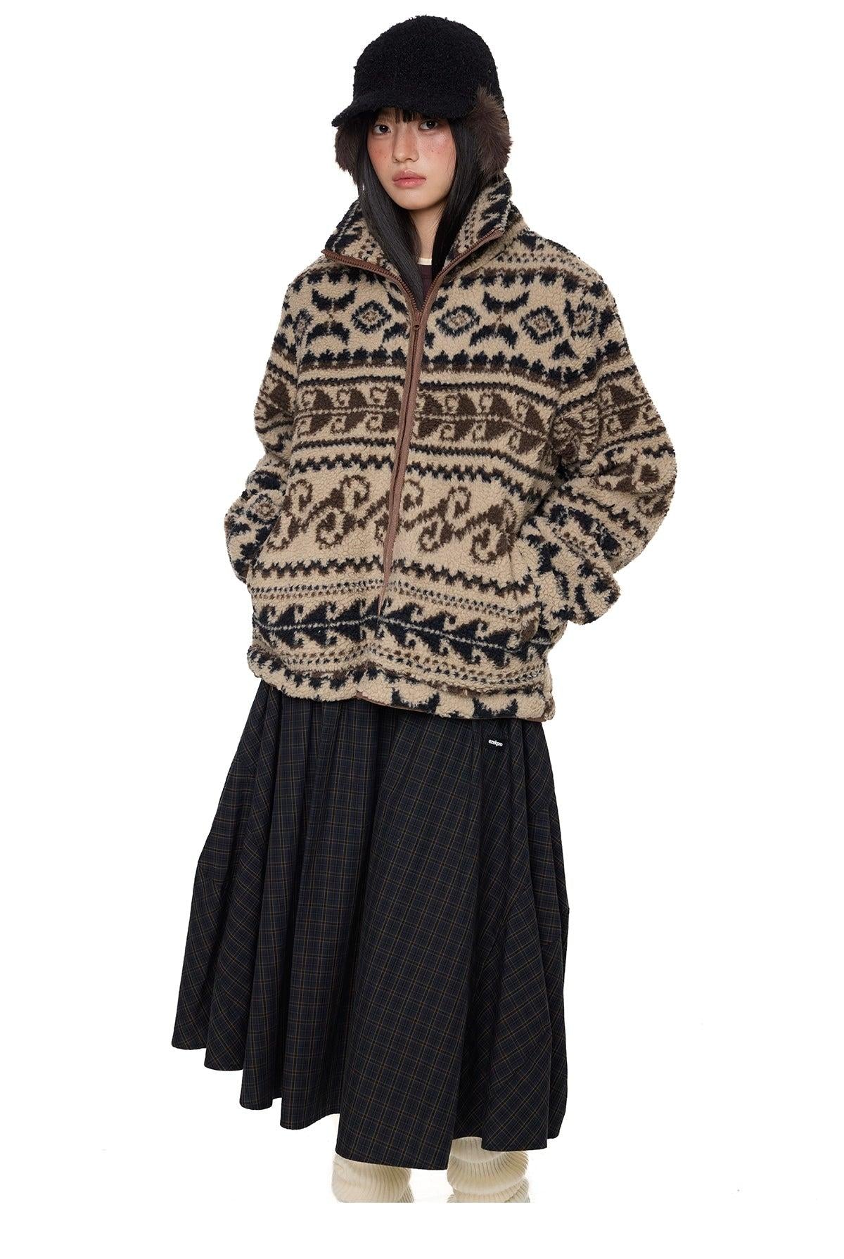 Tom Patterned Comfy Fleece Jacket-korean-fashion-Jacket-Tom's Closet-OH Garments