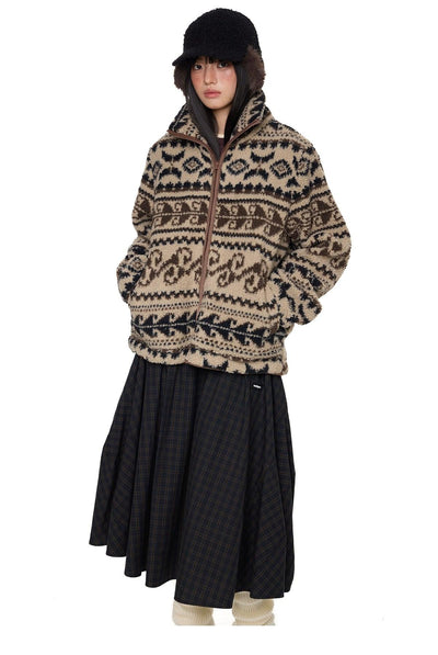 Tom Patterned Comfy Fleece Jacket-korean-fashion-Jacket-Tom's Closet-OH Garments