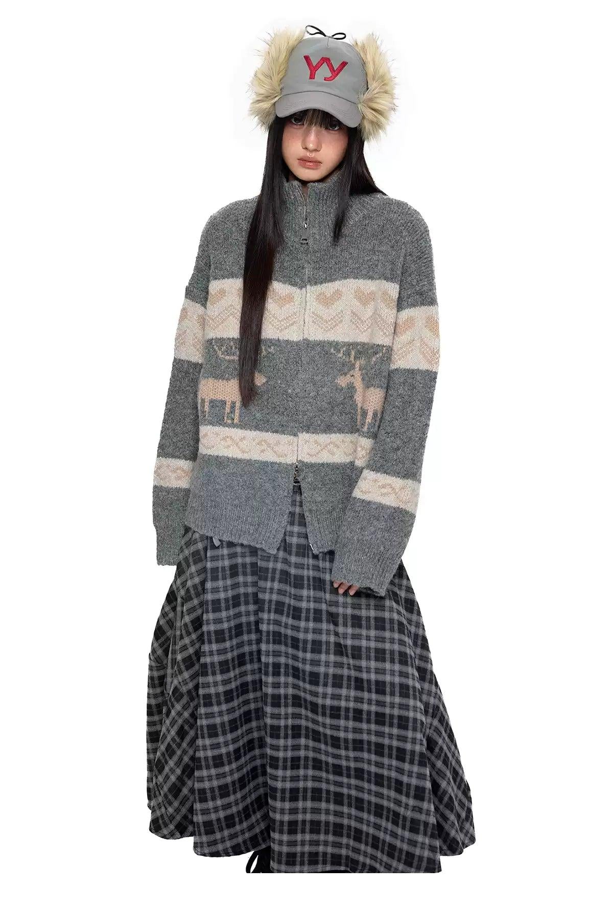 Tom Patterned Dual-End Zipped Sweater-korean-fashion-Sweater-Tom's Closet-OH Garments