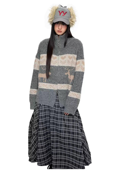 Tom Patterned Dual-End Zipped Sweater-korean-fashion-Sweater-Tom's Closet-OH Garments