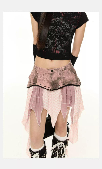 Tom Plaid & Denim Layered Skirt-korean-fashion-Skirt-Tom's Closet-OH Garments