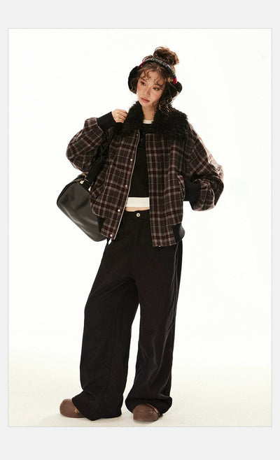 Tom Plaid Faux Fur Collar Jacket-korean-fashion-Jacket-Tom's Closet-OH Garments