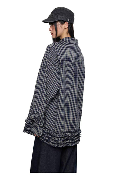 Tom Plaid Pleated Hem Shirt-korean-fashion-Shirt-Tom's Closet-OH Garments