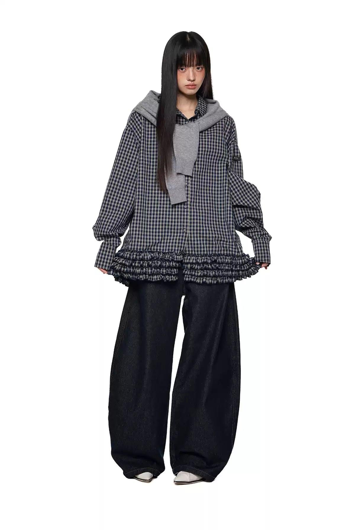 Tom Plaid Pleated Hem Shirt-korean-fashion-Shirt-Tom's Closet-OH Garments