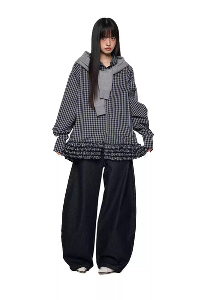 Tom Plaid Pleated Hem Shirt-korean-fashion-Shirt-Tom's Closet-OH Garments