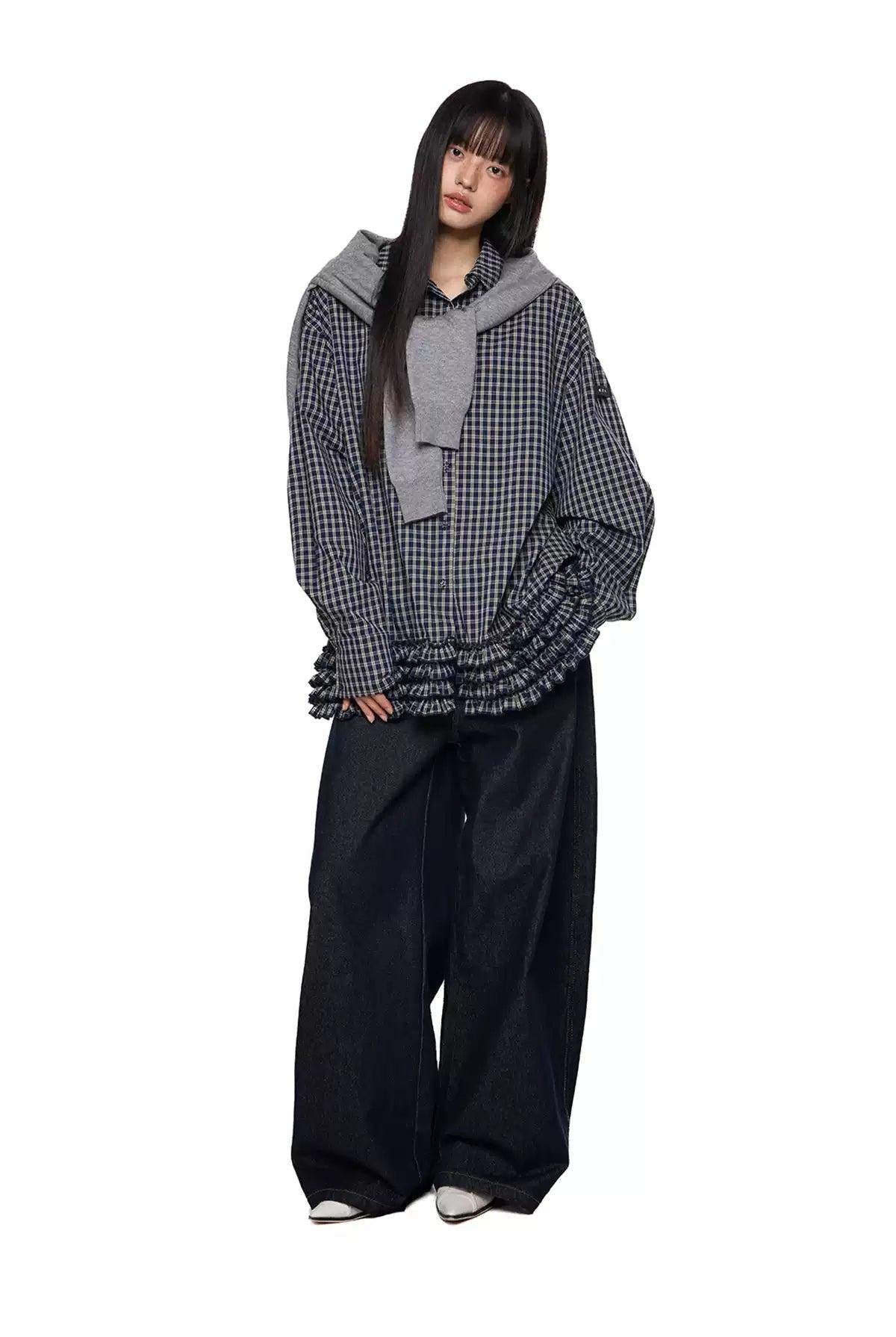 Tom Plaid Pleated Hem Shirt-korean-fashion-Shirt-Tom's Closet-OH Garments