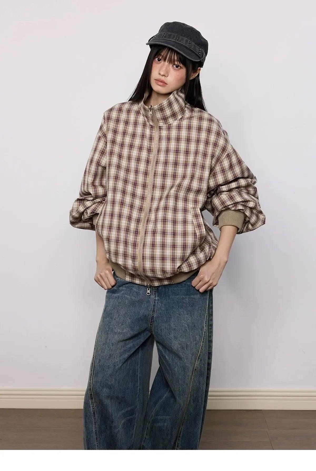Tom Plaid Reversible Zipped Jacket-korean-fashion-Jacket-Tom's Closet-OH Garments