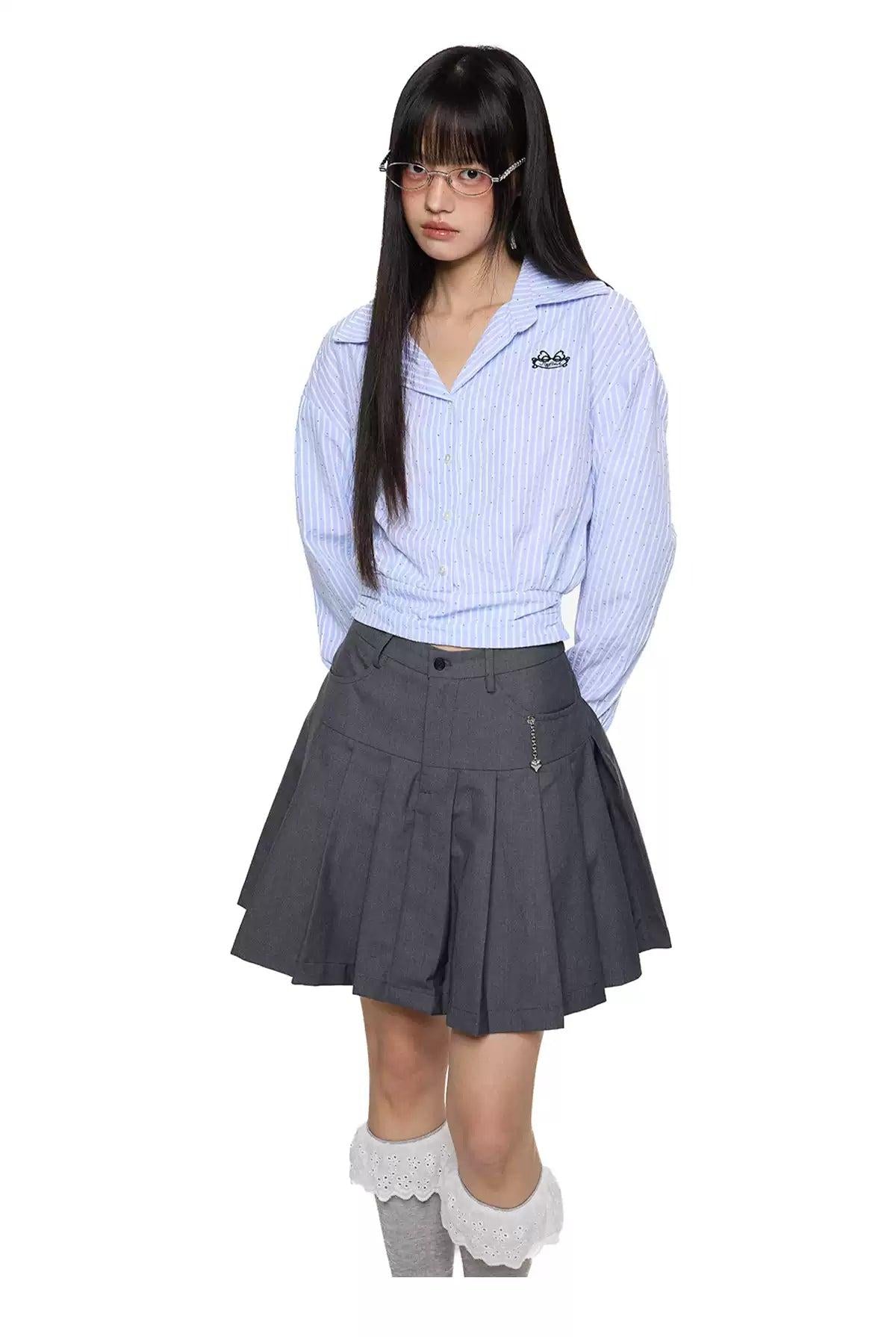Tom Plaid Rhinestoned Crop Shirt-korean-fashion-Shirt-Tom's Closet-OH Garments