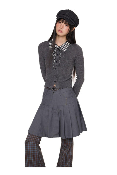 Tom Plaid Ribbon Collar Slim Fit Sweater-korean-fashion-Sweater-Tom's Closet-OH Garments