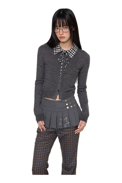 Tom Plaid Ribbon Collar Slim Fit Sweater-korean-fashion-Sweater-Tom's Closet-OH Garments