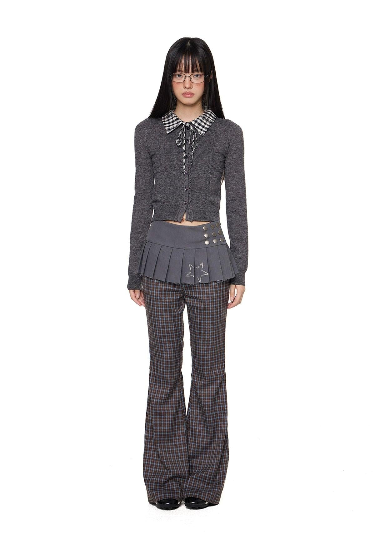 Tom Plaid Ribbon Collar Slim Fit Sweater-korean-fashion-Sweater-Tom's Closet-OH Garments