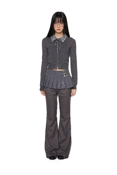 Tom Plaid Ribbon Collar Slim Fit Sweater-korean-fashion-Sweater-Tom's Closet-OH Garments