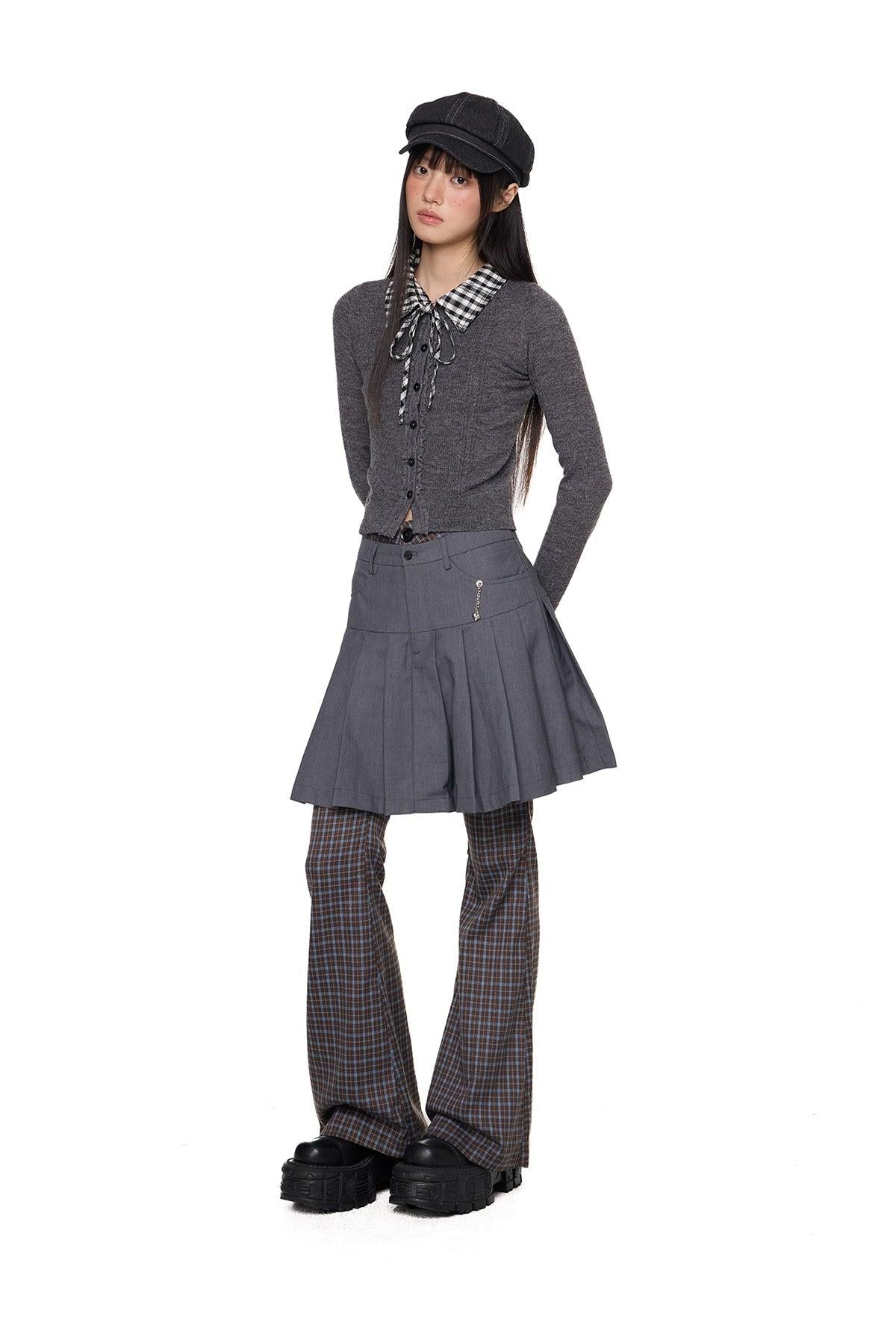 Tom Plaid Ribbon Collar Slim Fit Sweater-korean-fashion-Sweater-Tom's Closet-OH Garments