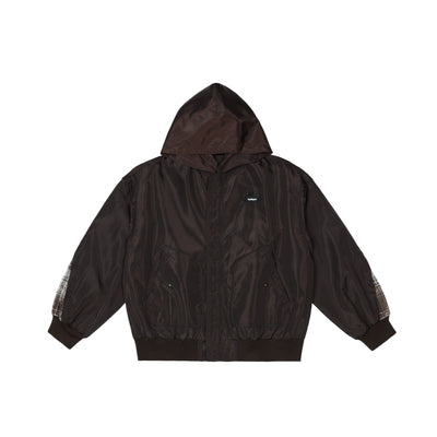Tom Plaid Sleeves Hooded Bomber Jacket-korean-fashion-Jacket-Tom's Closet-OH Garments