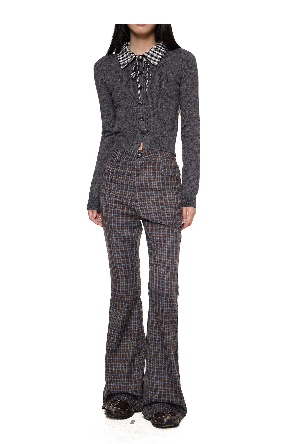 Tom Plaid Slim Flared Pants-korean-fashion-Pants-Tom's Closet-OH Garments
