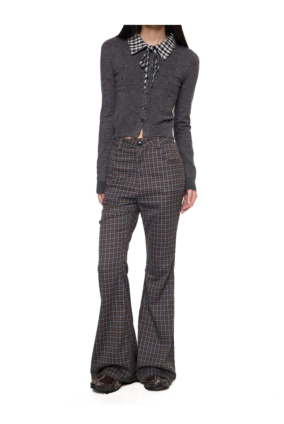 Tom Plaid Slim Flared Pants-korean-fashion-Pants-Tom's Closet-OH Garments