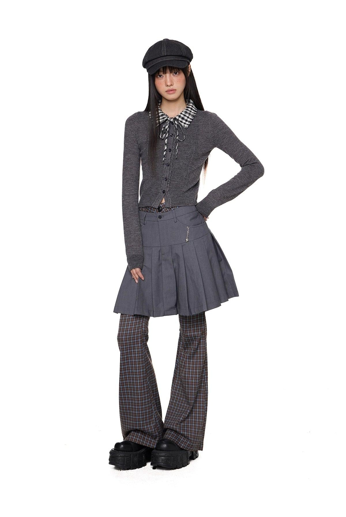 Tom Plaid Slim Flared Pants-korean-fashion-Pants-Tom's Closet-OH Garments