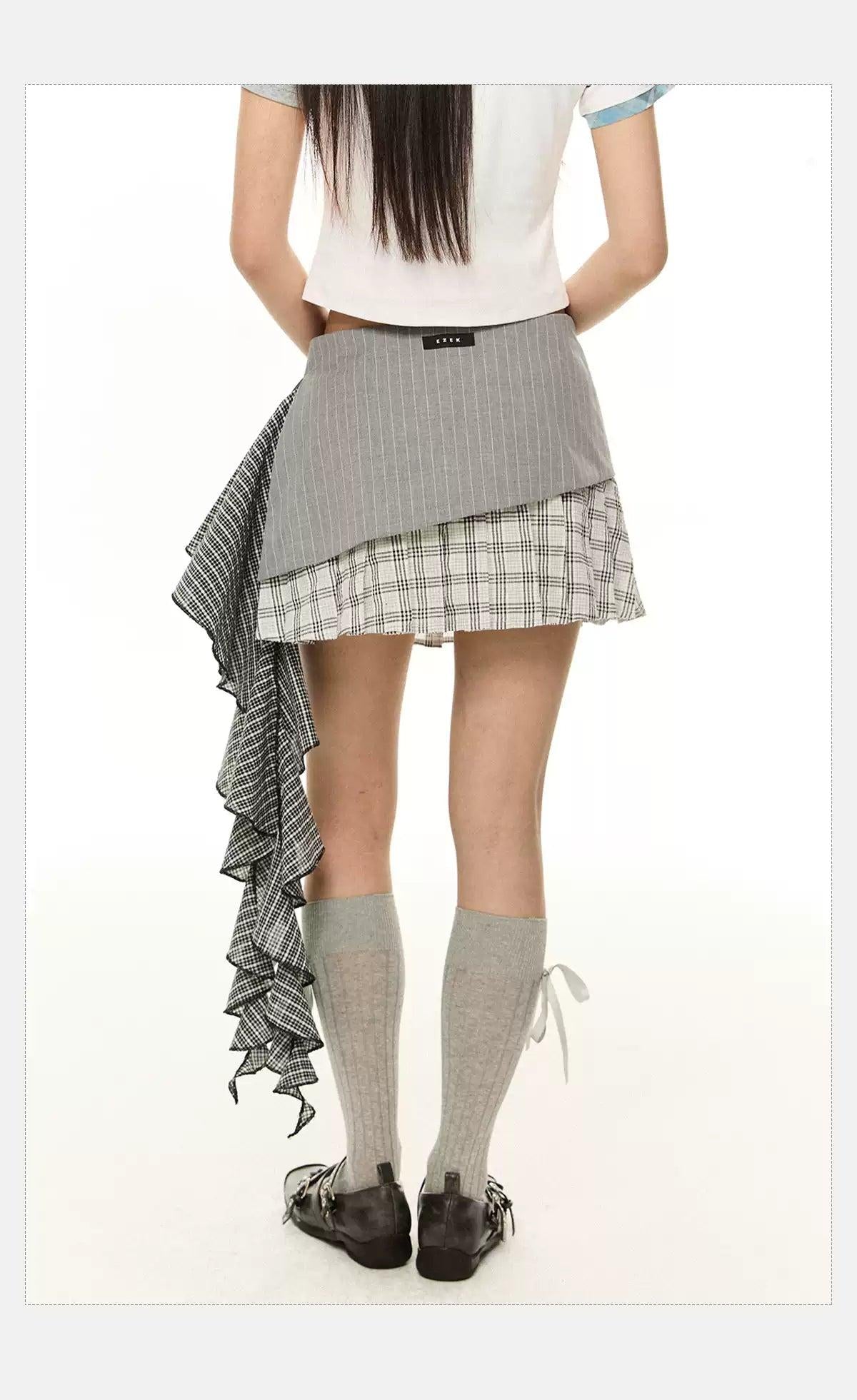 Tom Plaid & Striped Ruffled Skirt-korean-fashion-Skirt-Tom's Closet-OH Garments