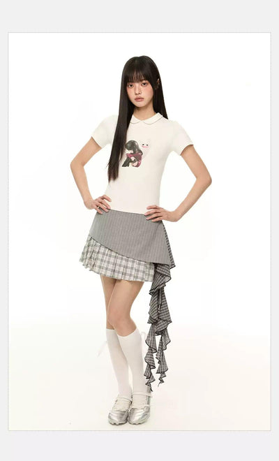 Tom Plaid & Striped Ruffled Skirt-korean-fashion-Skirt-Tom's Closet-OH Garments