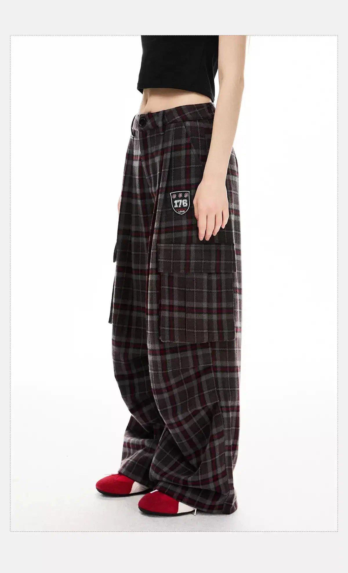 Tom Plaid Wide Leg Cargo Pants-korean-fashion-Pants-Tom's Closet-OH Garments