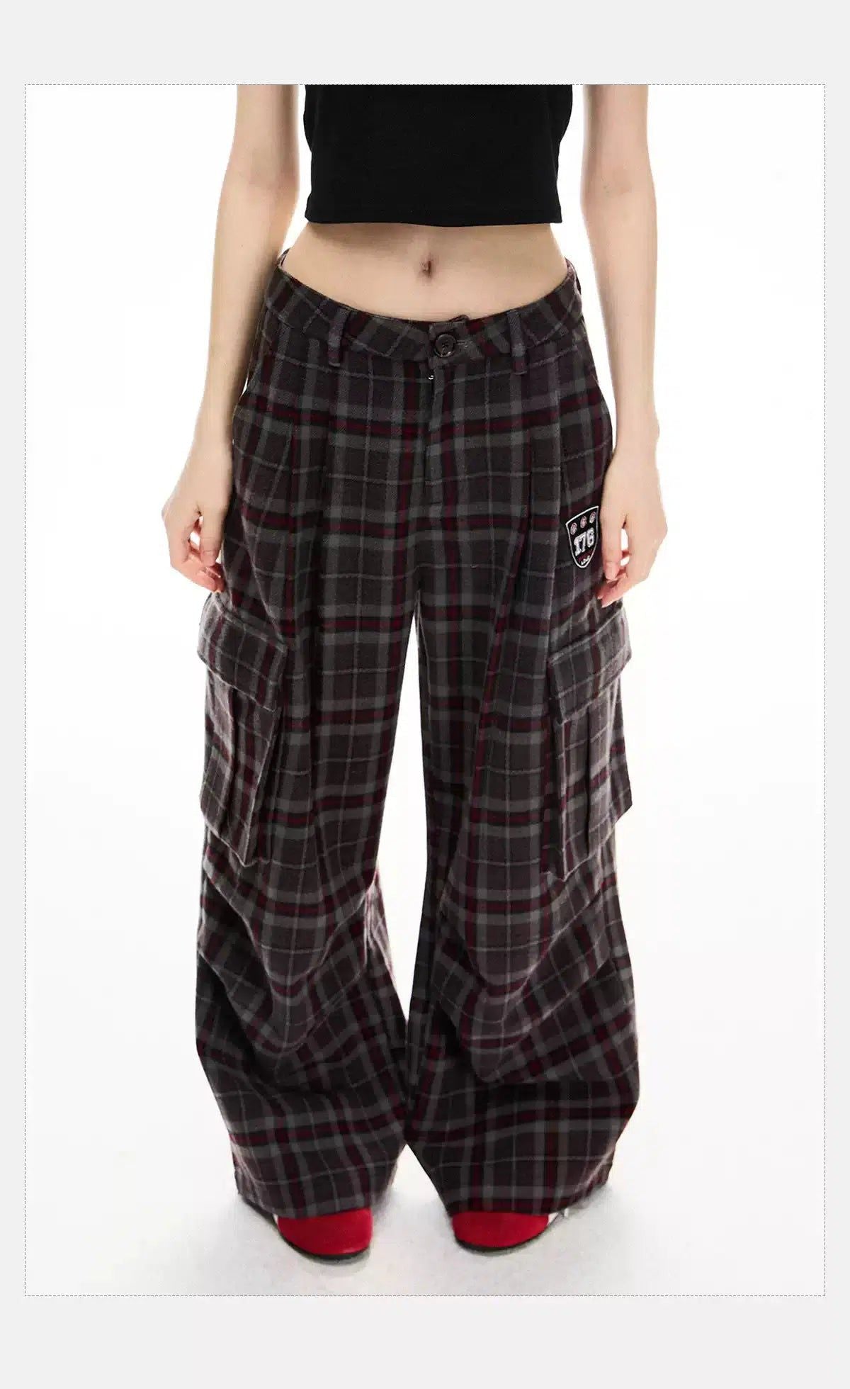 Tom Plaid Wide Leg Cargo Pants-korean-fashion-Pants-Tom's Closet-OH Garments