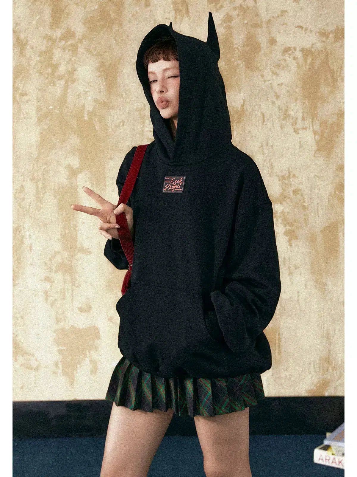Tom Plain Embroidery Horn Hoodie-korean-fashion-Hoodie-Tom's Closet-OH Garments