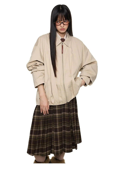 Tom Pleated Hem Dropped Shoulder Jacket-korean-fashion-Jacket-Tom's Closet-OH Garments
