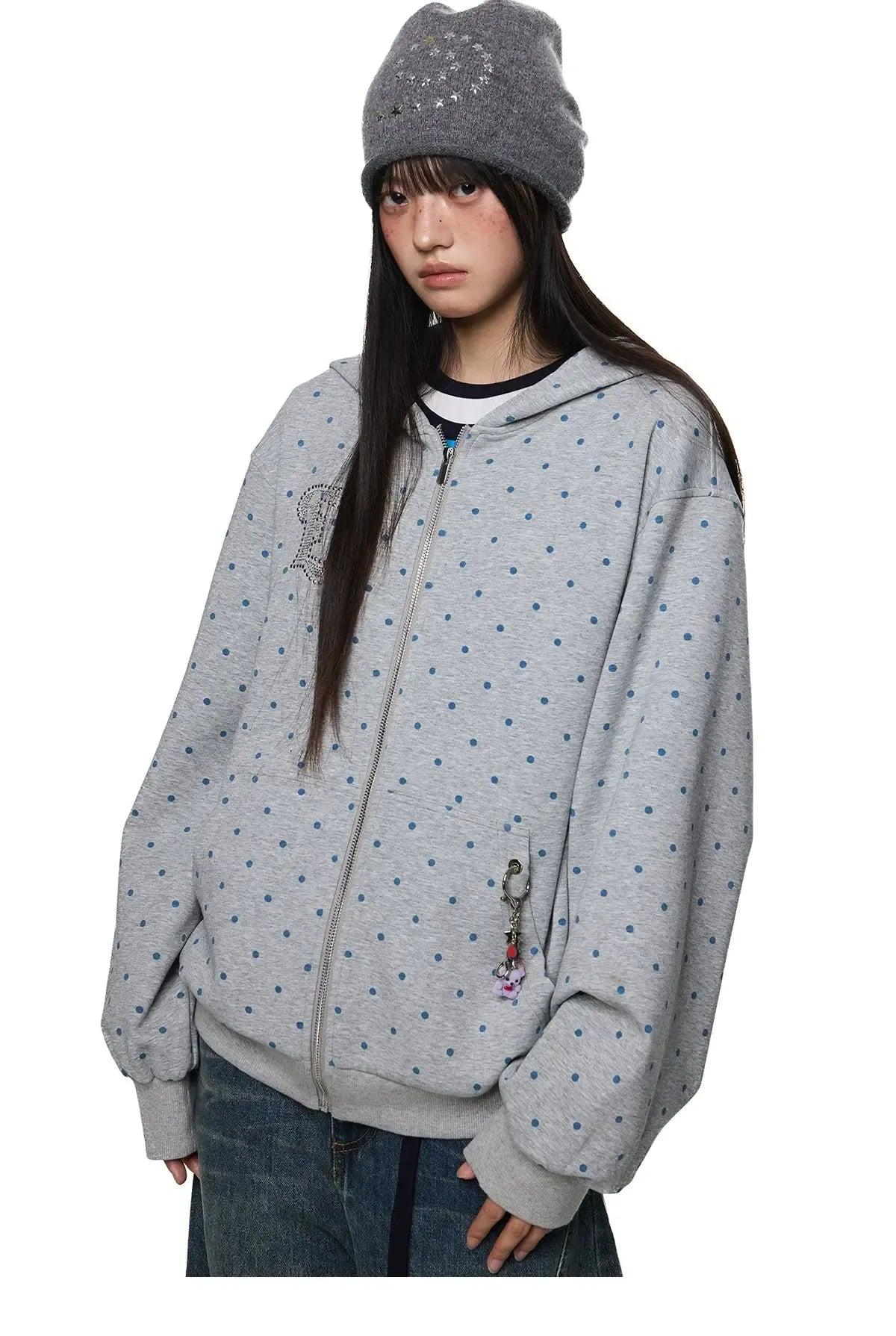 Tom Polka Dot Embroidery Detail Zip-Up Hoodie-korean-fashion-Hoodie-Tom's Closet-OH Garments