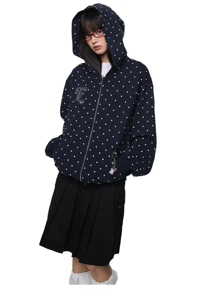 Tom Polka Dot Embroidery Detail Zip-Up Hoodie-korean-fashion-Hoodie-Tom's Closet-OH Garments