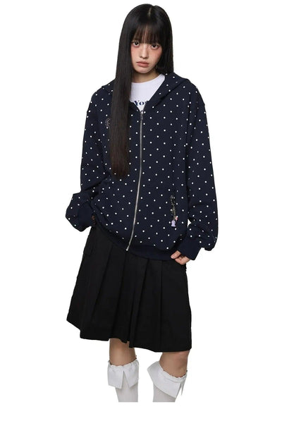 Tom Polka Dot Embroidery Detail Zip-Up Hoodie-korean-fashion-Hoodie-Tom's Closet-OH Garments