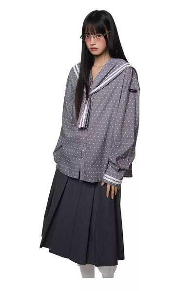 Tom Polka Dots Sailor Style Shirt-korean-fashion-Shirt-Tom's Closet-OH Garments