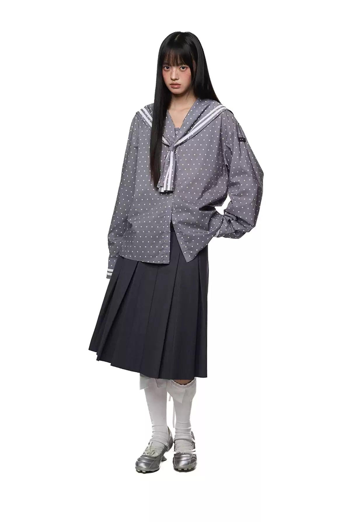 Tom Polka Dots Sailor Style Shirt-korean-fashion-Shirt-Tom's Closet-OH Garments