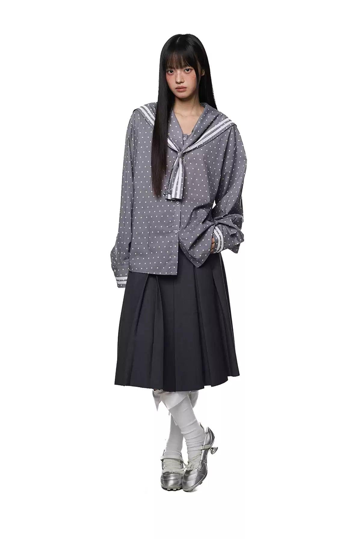 Tom Polka Dots Sailor Style Shirt-korean-fashion-Shirt-Tom's Closet-OH Garments