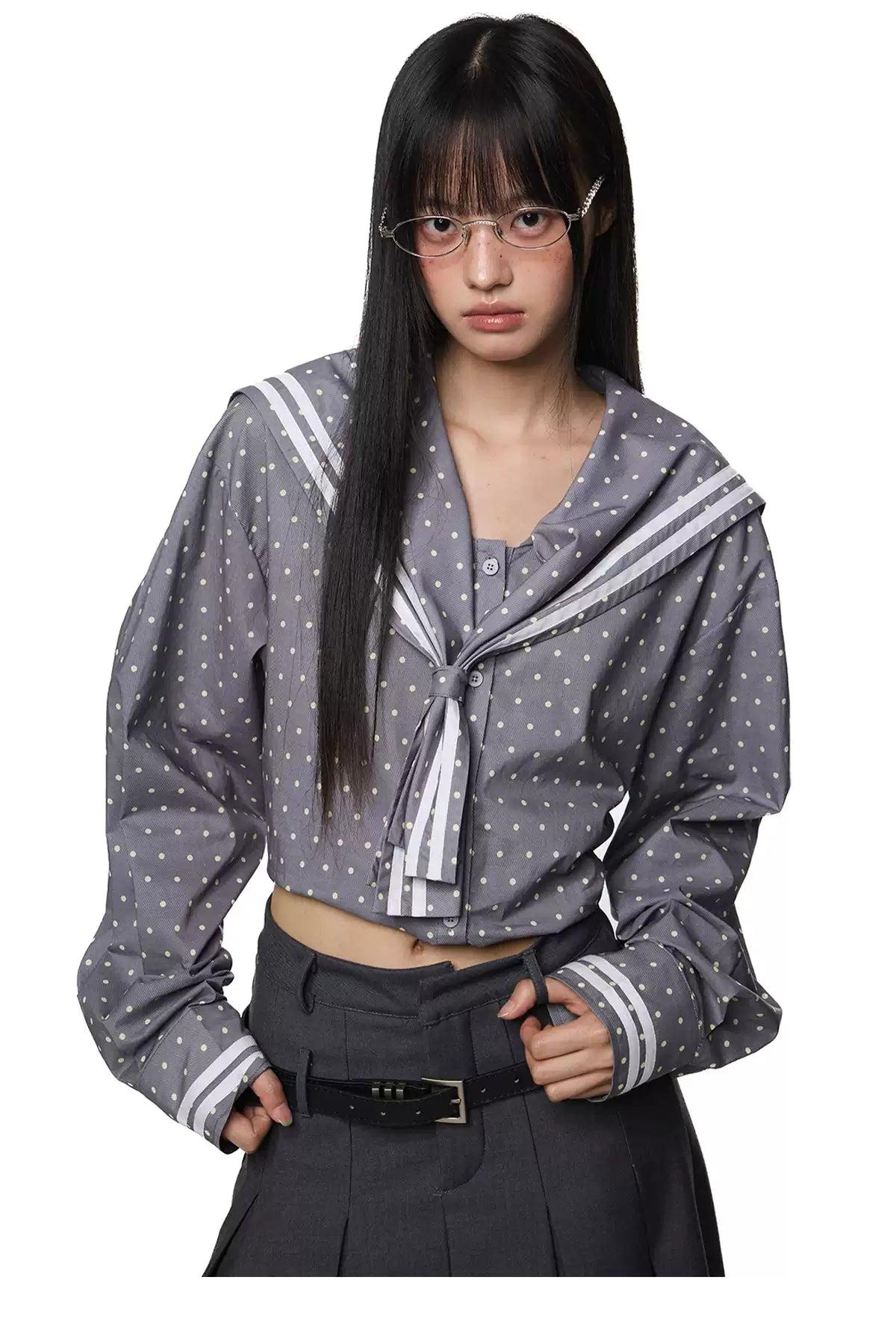 Tom Polka Dots Sailor Style Shirt-korean-fashion-Shirt-Tom's Closet-OH Garments