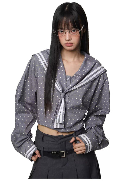 Tom Polka Dots Sailor Style Shirt-korean-fashion-Shirt-Tom's Closet-OH Garments