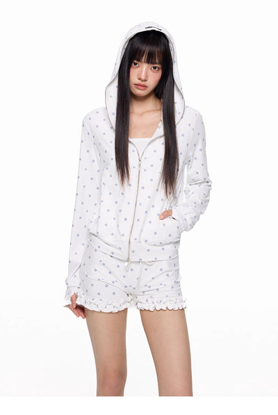 Tom Polka Dots Zip-Up Hoodie & Drawstring Shorts Set-korean-fashion-Clothing Set-Tom's Closet-OH Garments