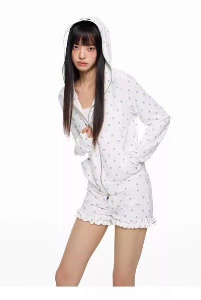 Tom Polka Dots Zip-Up Hoodie & Drawstring Shorts Set-korean-fashion-Clothing Set-Tom's Closet-OH Garments