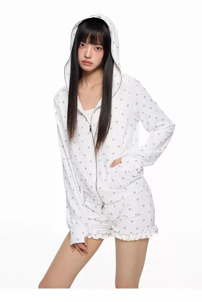 Tom Polka Dots Zip-Up Hoodie & Drawstring Shorts Set-korean-fashion-Clothing Set-Tom's Closet-OH Garments