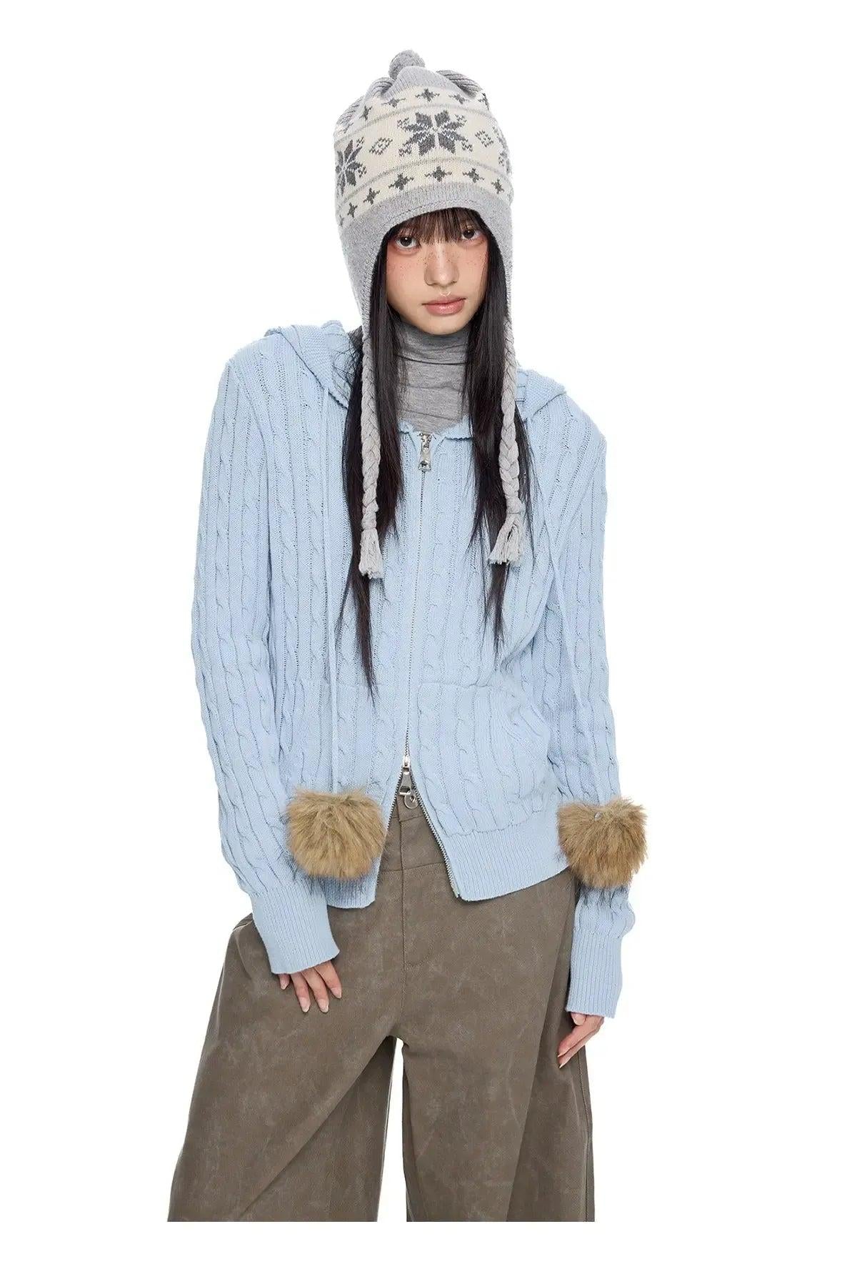 Tom Pom-Pom Cable Knit Double Zip Jacket-korean-fashion-Jacket-Tom's Closet-OH Garments