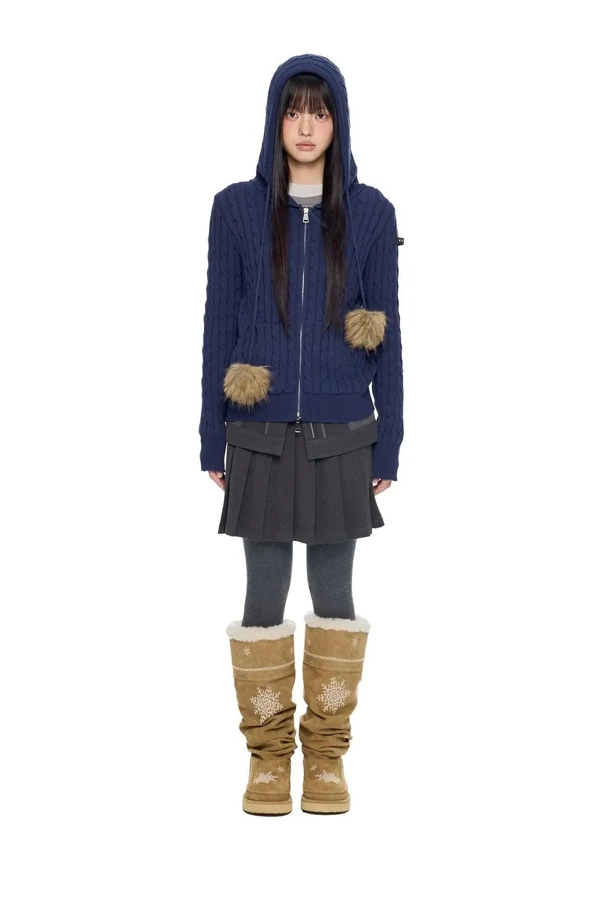Tom Pom-Pom Cable Knit Double Zip Jacket-korean-fashion-Jacket-Tom's Closet-OH Garments
