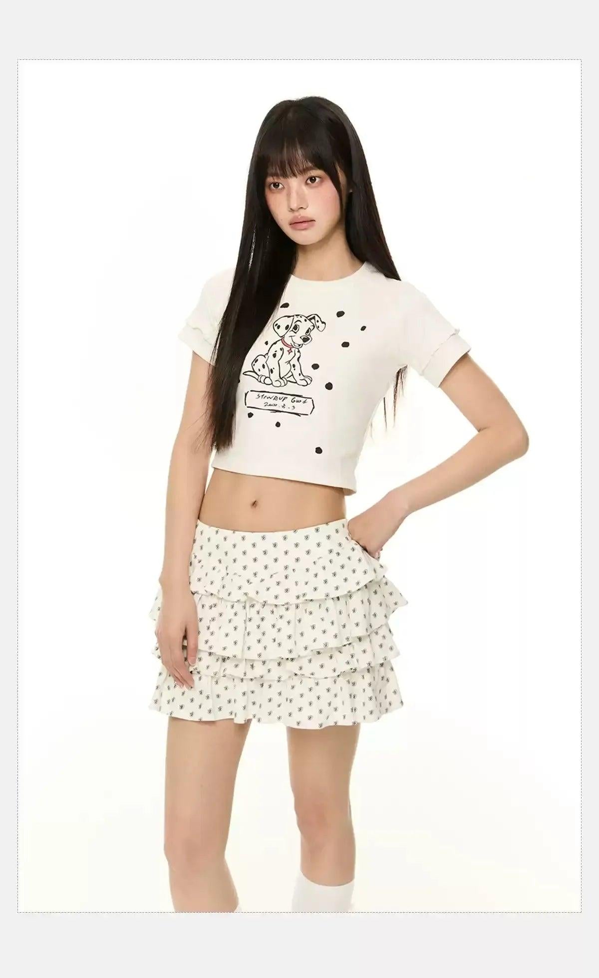 Tom Puppy Graphic Cropped T-Shirt-korean-fashion-T-Shirt-Tom's Closet-OH Garments