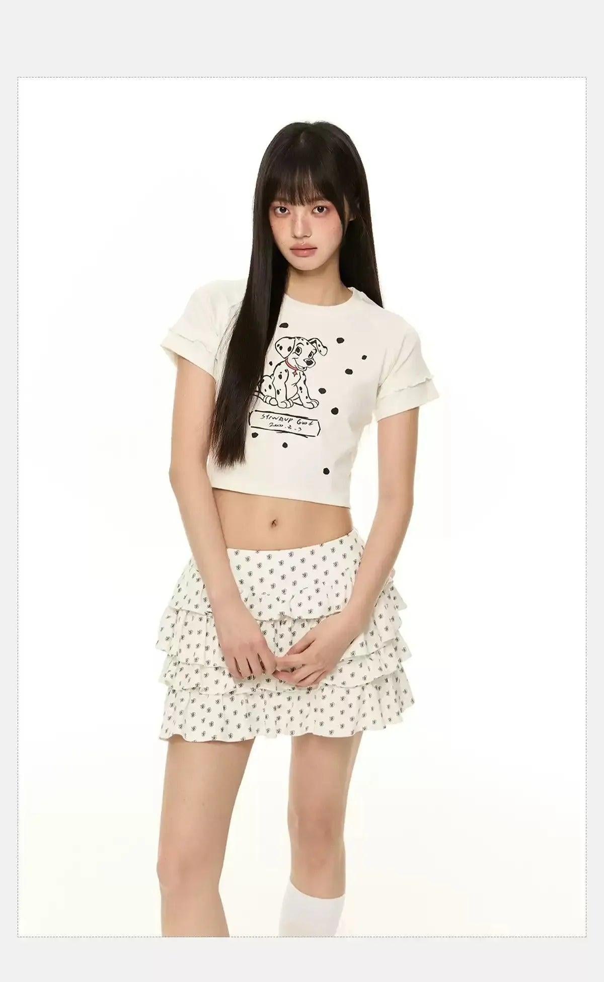 Tom Puppy Graphic Cropped T-Shirt-korean-fashion-T-Shirt-Tom's Closet-OH Garments