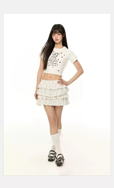 Tom Puppy Graphic Cropped T-Shirt-korean-fashion-T-Shirt-Tom's Closet-OH Garments