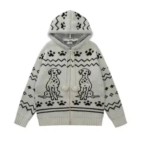 Tom Puppy Graphic Zipped Sweater-korean-fashion-Sweater-Tom's Closet-OH Garments